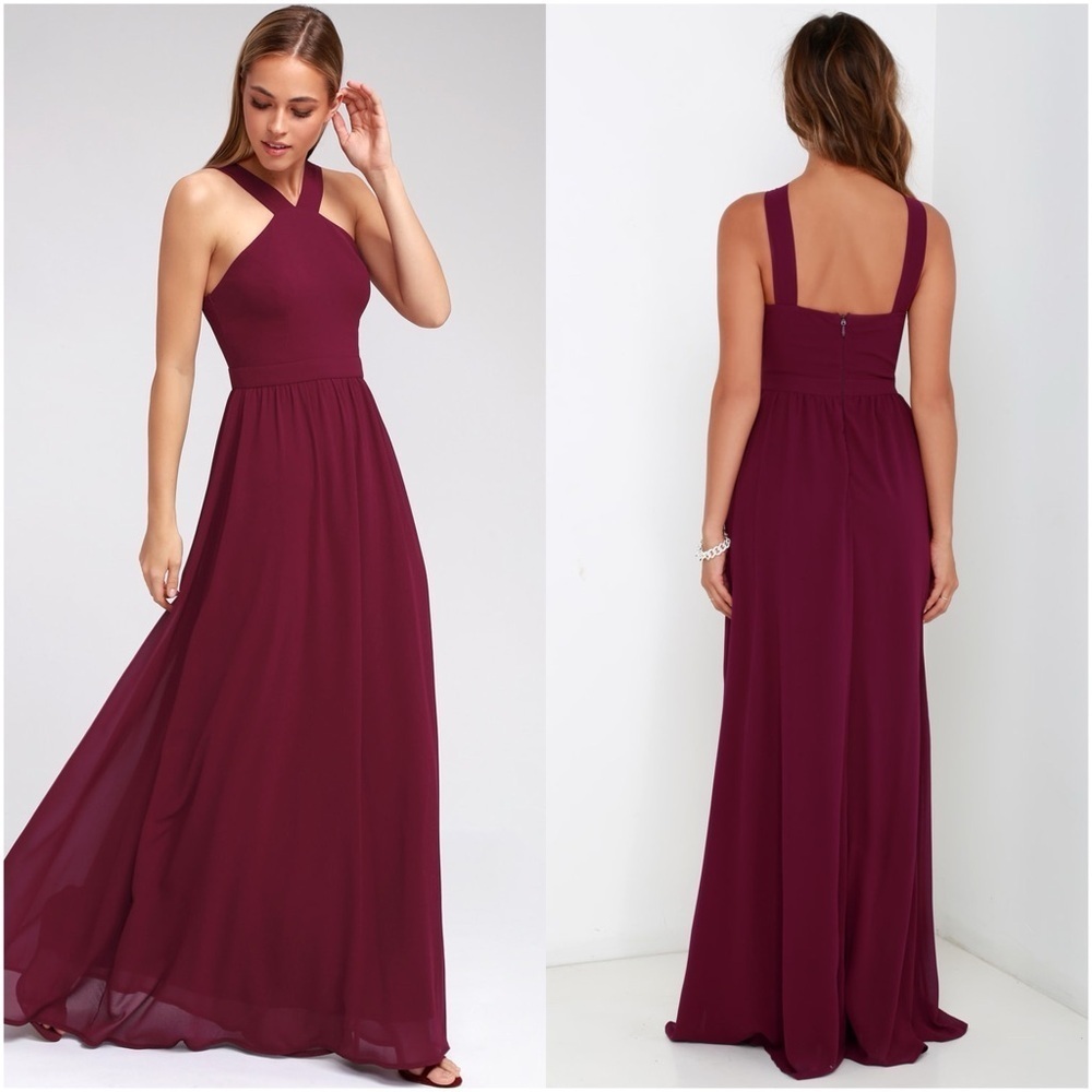 LULU’S Air Of Romance Burgundy Maxi Dress